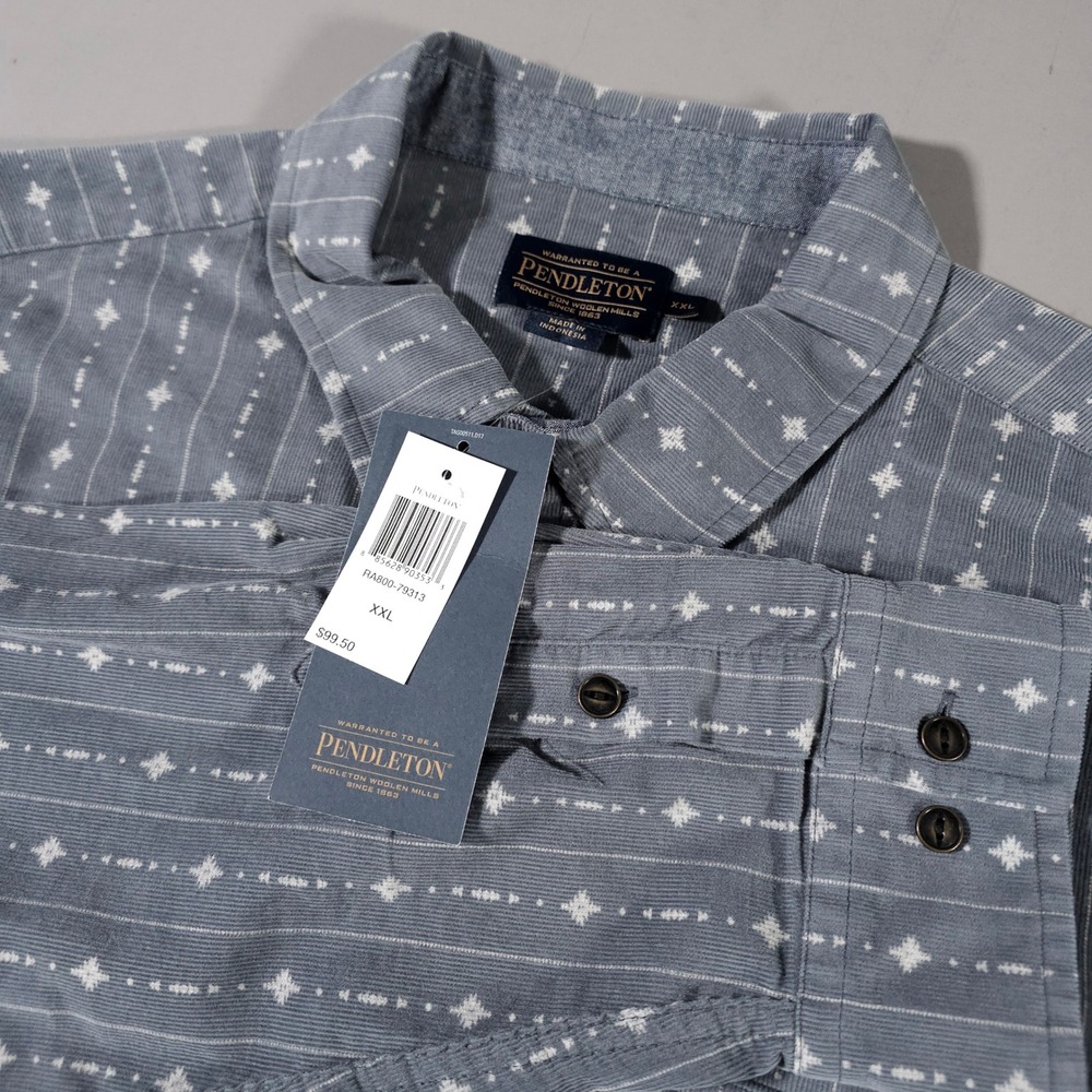 Pendleton Button Down Shirt Mens XXL Grey Corduroy Geometric RA800-79313 NEW